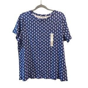 Women's XXL T-Shirt Short Sleeve Crewneck Croft & Barrow Blue Cotton